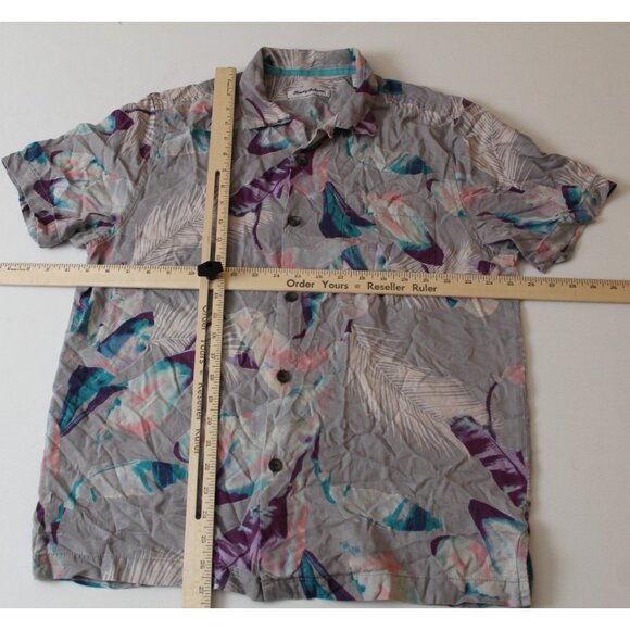Tommy Bahama Mens Medium Tropical Leaf Print Silk Camp Hawaiian Shirt - Picture 3 of 5
